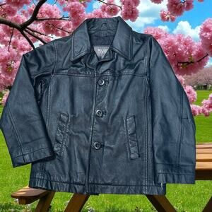 Wilsons Leather Jacket Kids Button Up Medium Lined Girls Boys Youth Pockets